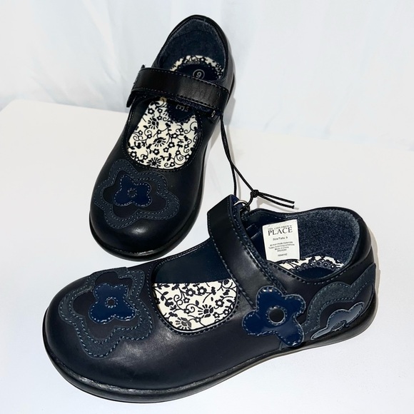 The Children's Place Other - The Children's Place Mary Jane Uniform Floral Black and Blue Velcro Strap Shoes